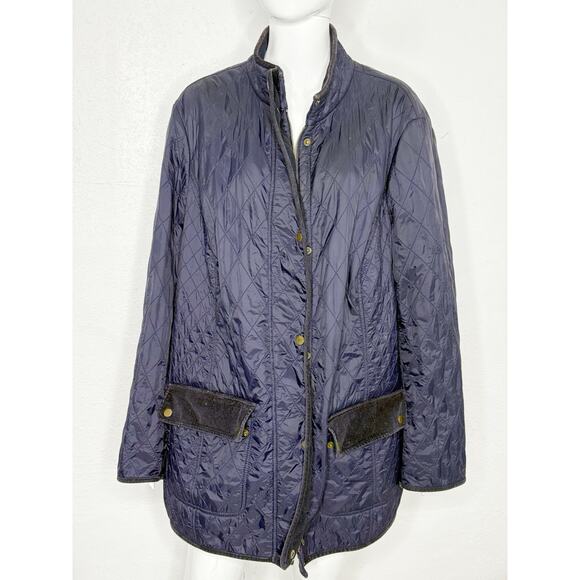 TALBOTS Navy Quilted Mid Length Barn Jacket Size3xl Equestrian Preppy - Picture 2 of 6